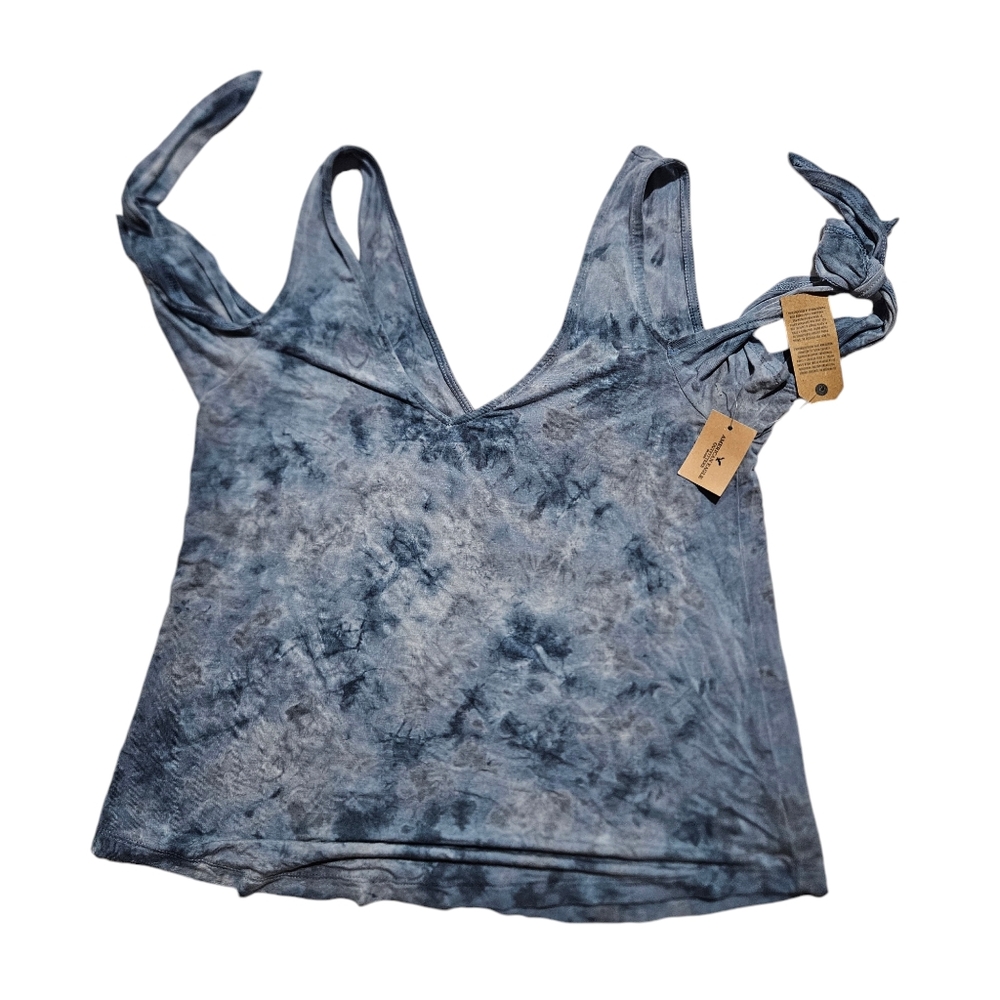 NWT American Eagle Womens Blue Tie Dye Cold Shoulder Top - Size XXS